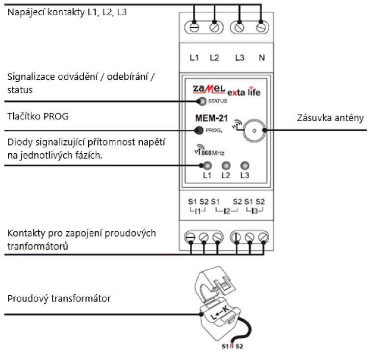 schéma zopojení měřiče energie MEM-21
